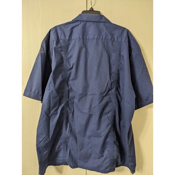 Omega Fashion Mens Button Down Embroidered Short Sleeve Dark Blue Top Size 3XL - Picture 2 of 3